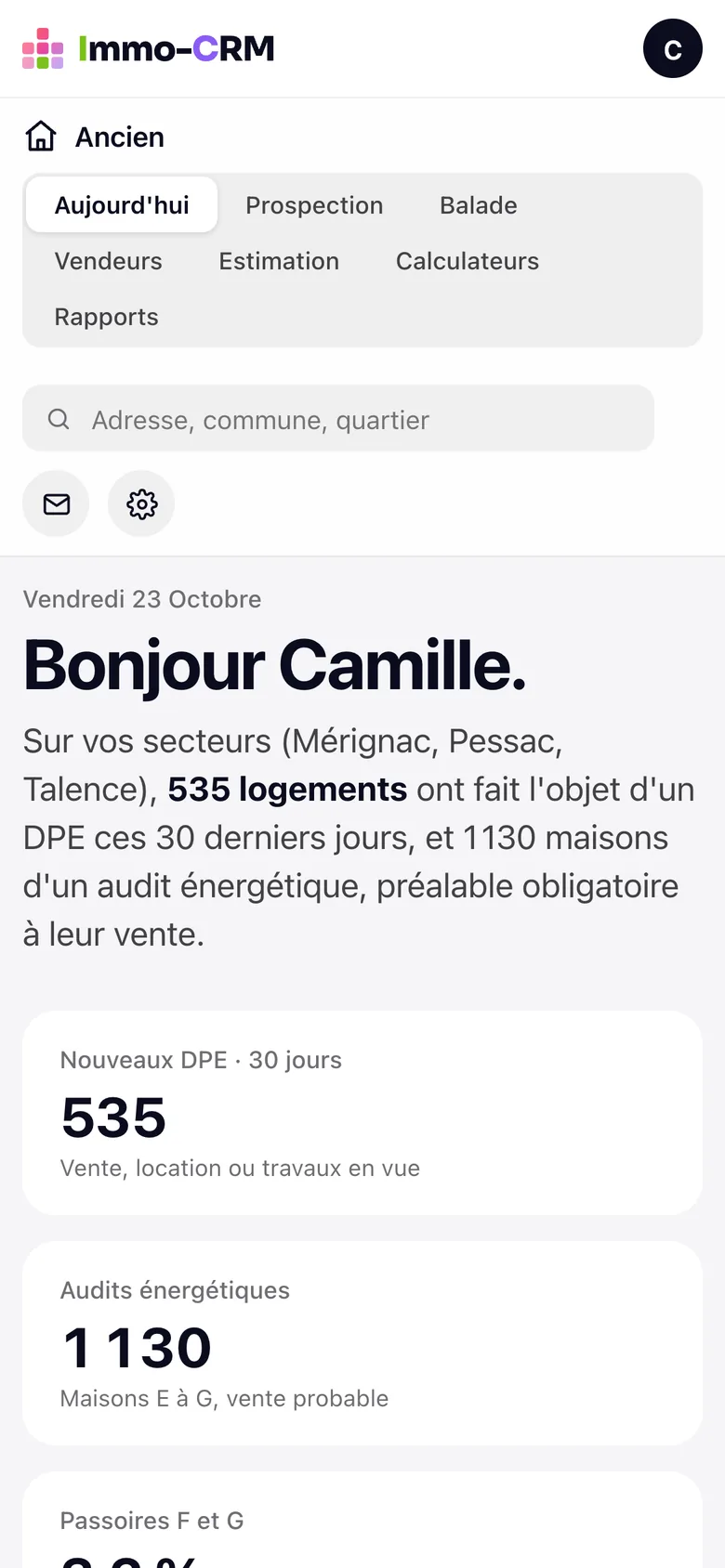 Immo-CRM sur téléphone : les chiffres des secteurs du conseiller